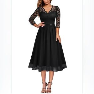 MISSMAY Women's Vintage V-Neck Lace Formal Bridesmaid Party Dress
